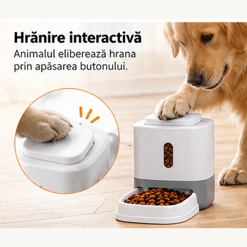 Dozator de Hrană pentru Câini și Pisici – 500 ml, cu Buton Interactiv