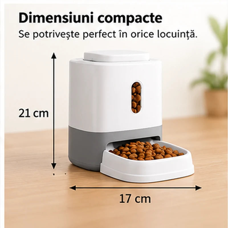 Dozator de Hrană pentru Câini și Pisici – 500 ml, cu Buton Interactiv