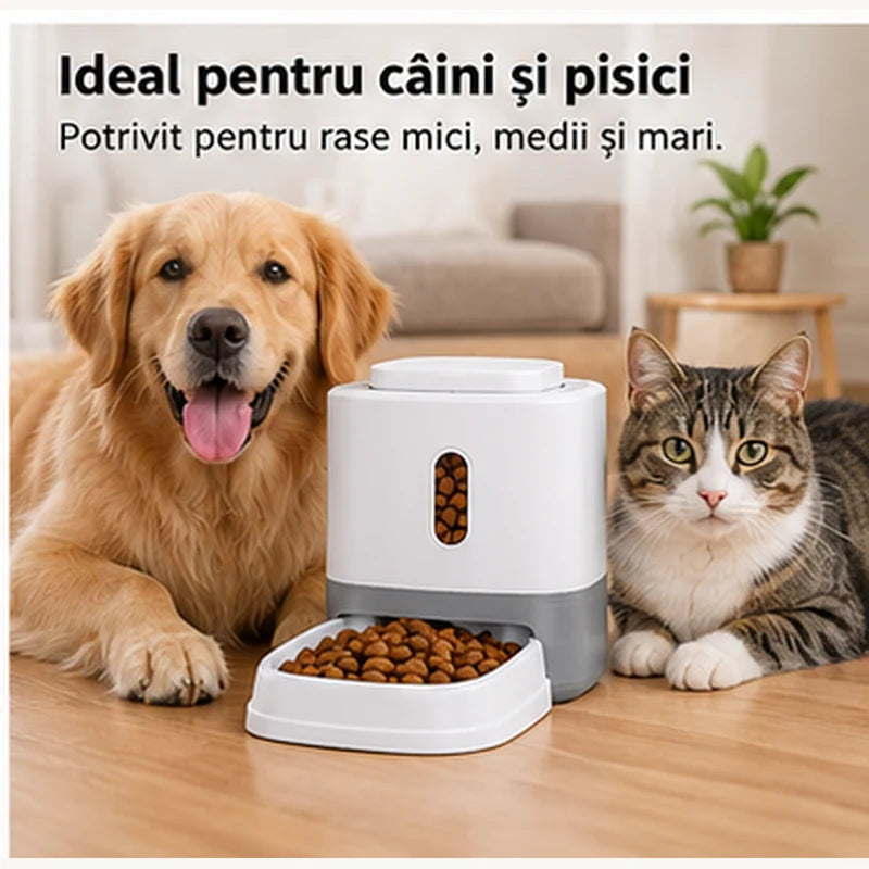 Dozator de Hrană pentru Câini și Pisici – 500 ml, cu Buton Interactiv