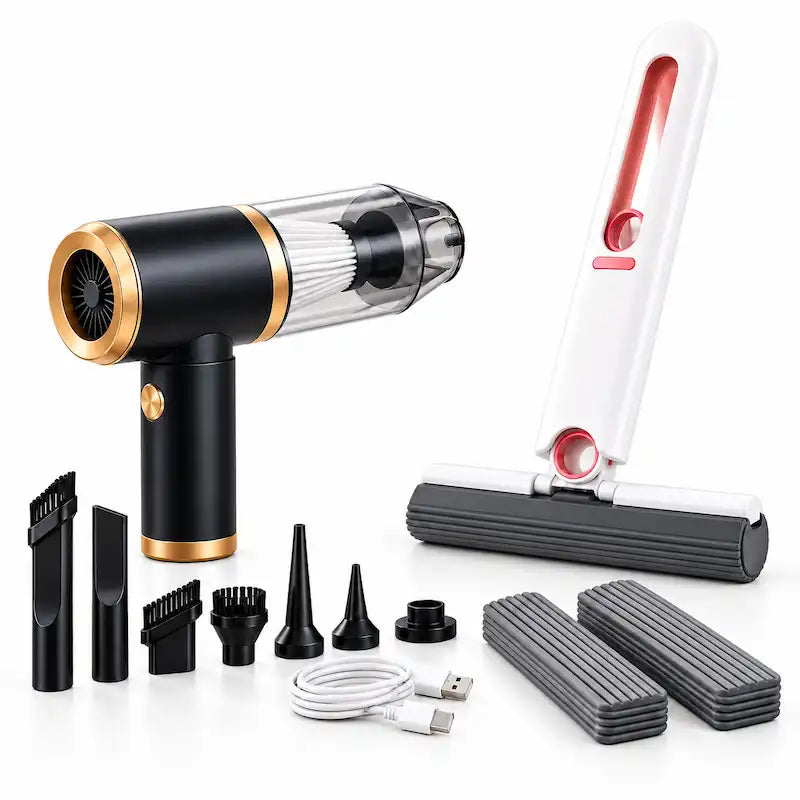 Kit de Curățenie Polmza 2 în 1 –  Mini Aspirator + Mini Mop
