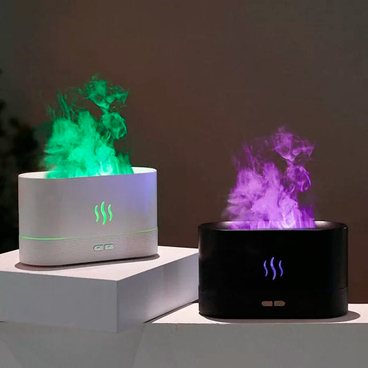 Diffuzor Aroma cu Efect Flacără – Umidificator Ultrasonic cu LED RGB + aroma cadou