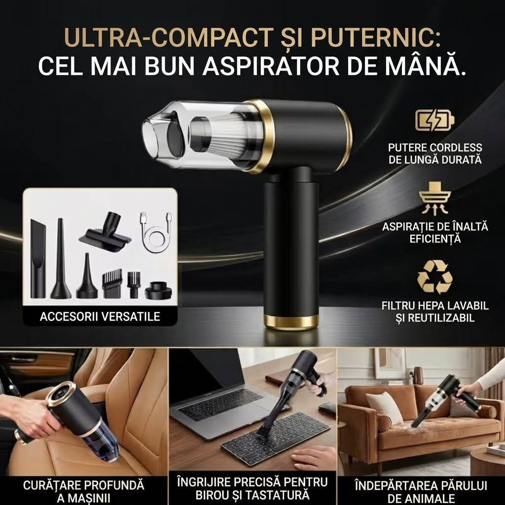 Mini Aspirator Pentru Curățarea Autovehiculului și Pentru Curățarea Spațiilor Înguste