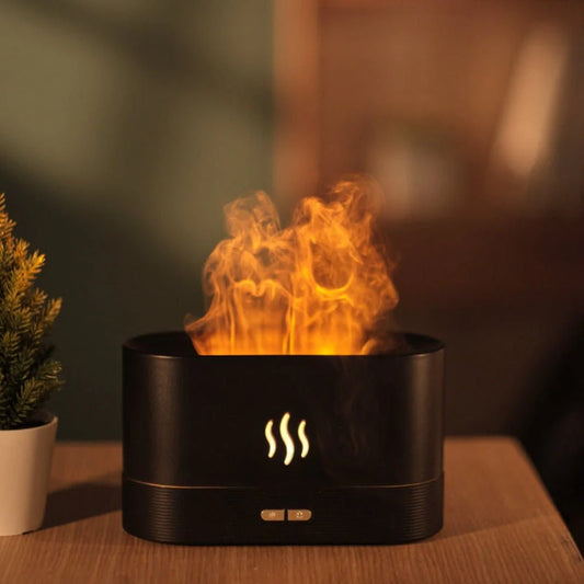 Diffuzor Aroma cu Efect Flacără – Umidificator Ultrasonic cu LED RGB + aroma cadou